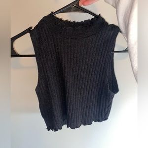 Black cropped mock neck top